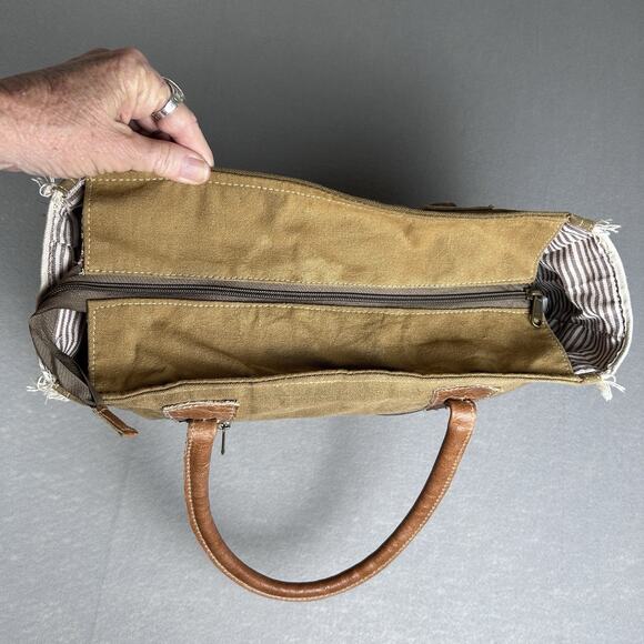 Myra Bags Sel De Mer Upcycled Canvas Leather Handles zip closure carry all - Picture 7 of 10